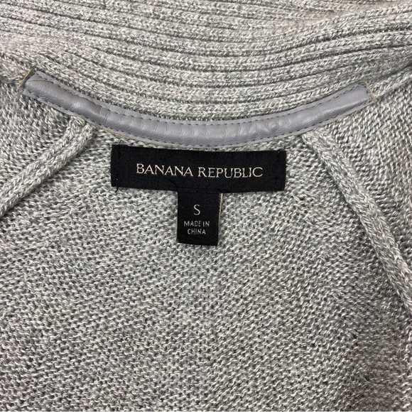 Banana Republic Gray Wool Blend Open Cardigan Long Sleeve Faux Leather Pockets S - Picture 4 of 5